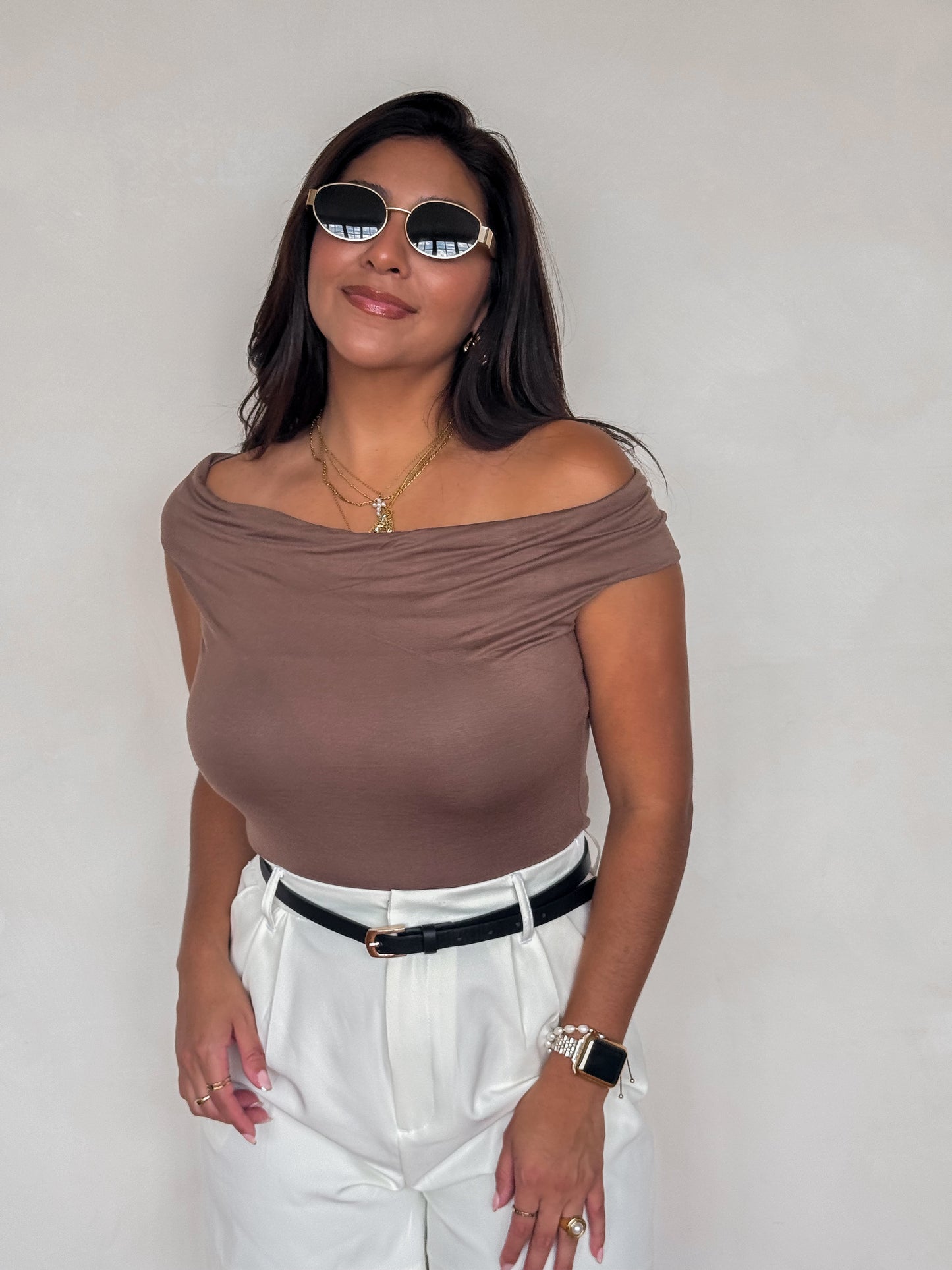 Olivia Off The Shoulder Top (Mocha)