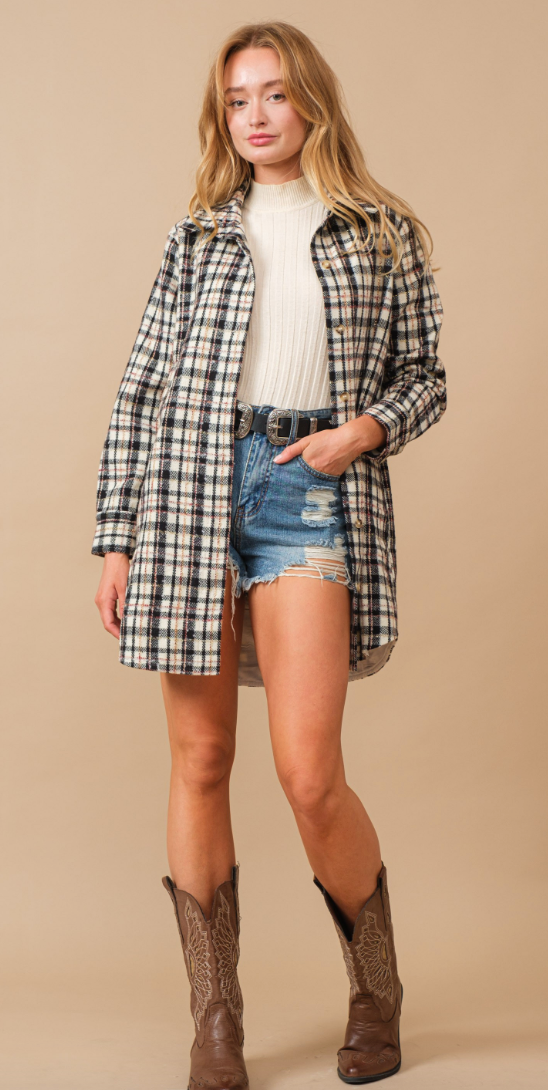 Plaid Wool Blend Shirt Jacket