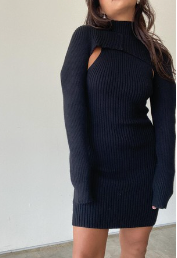 Mock Neck Dress w/ Shrug Top Long Dress Set