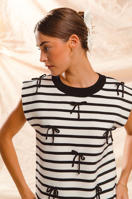 Ribbon Bow Striped Top