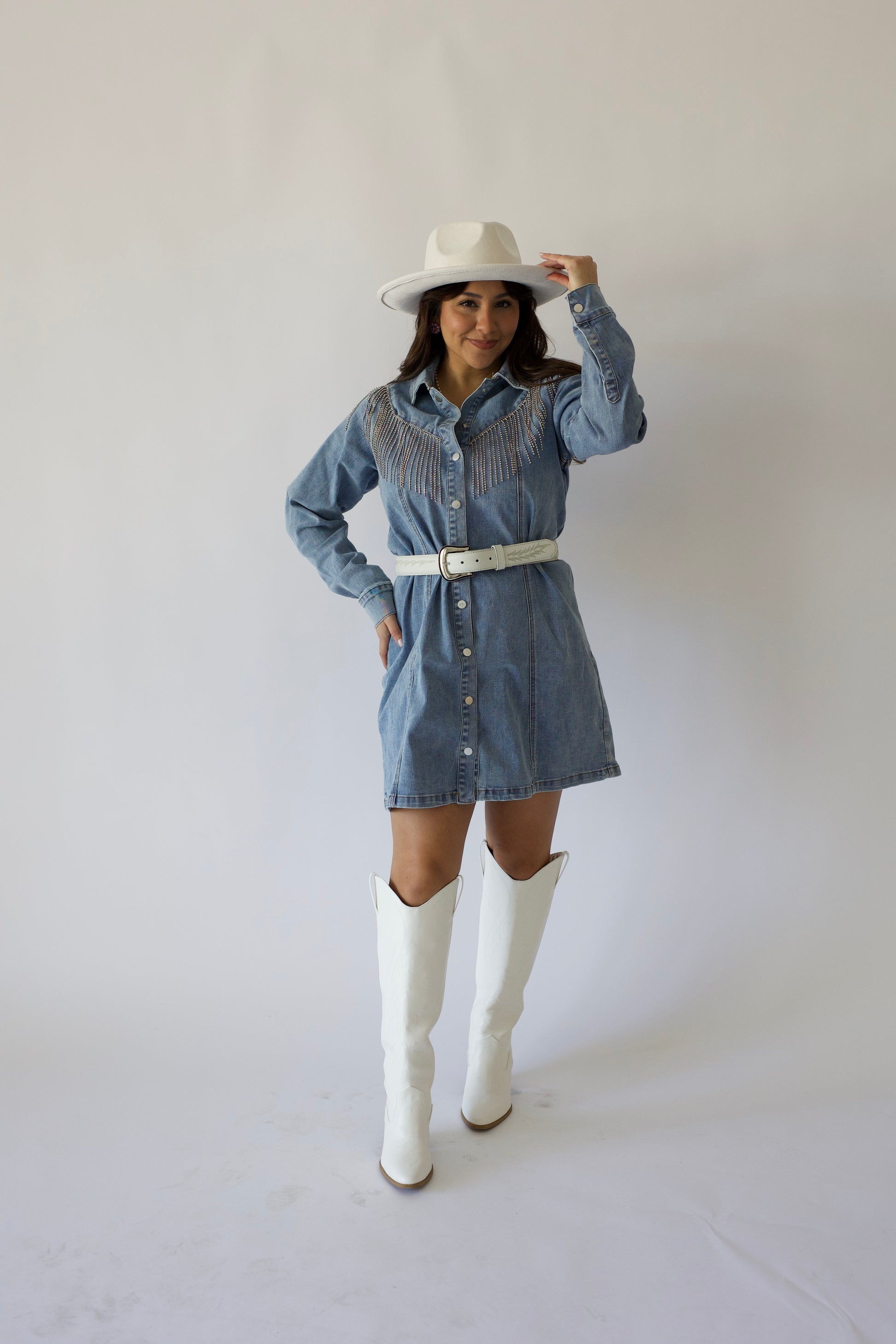 Rhinestone Fringe Denim Dress – Thirty Threads