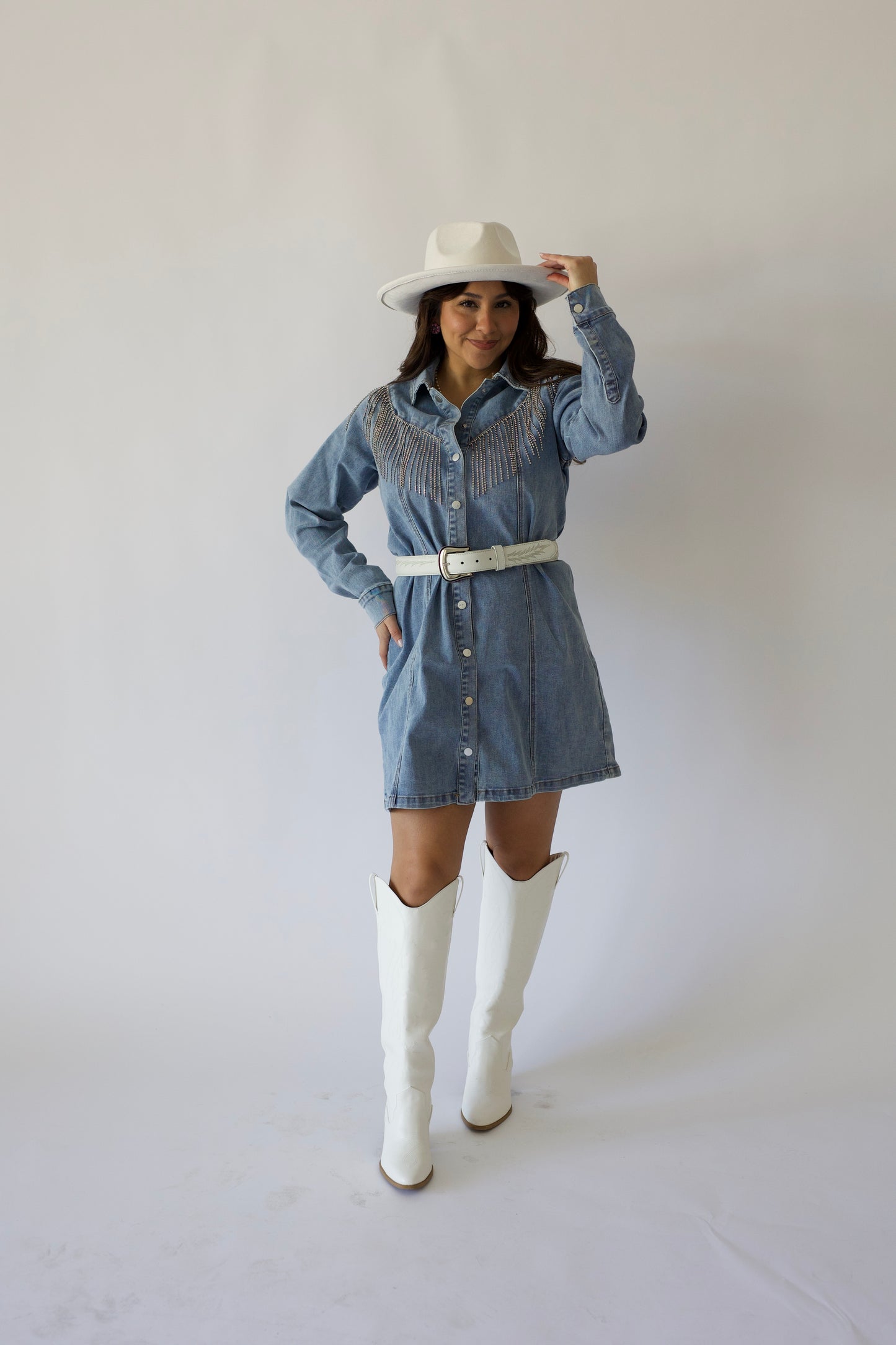 Rhinestone Fringe Denim Dress