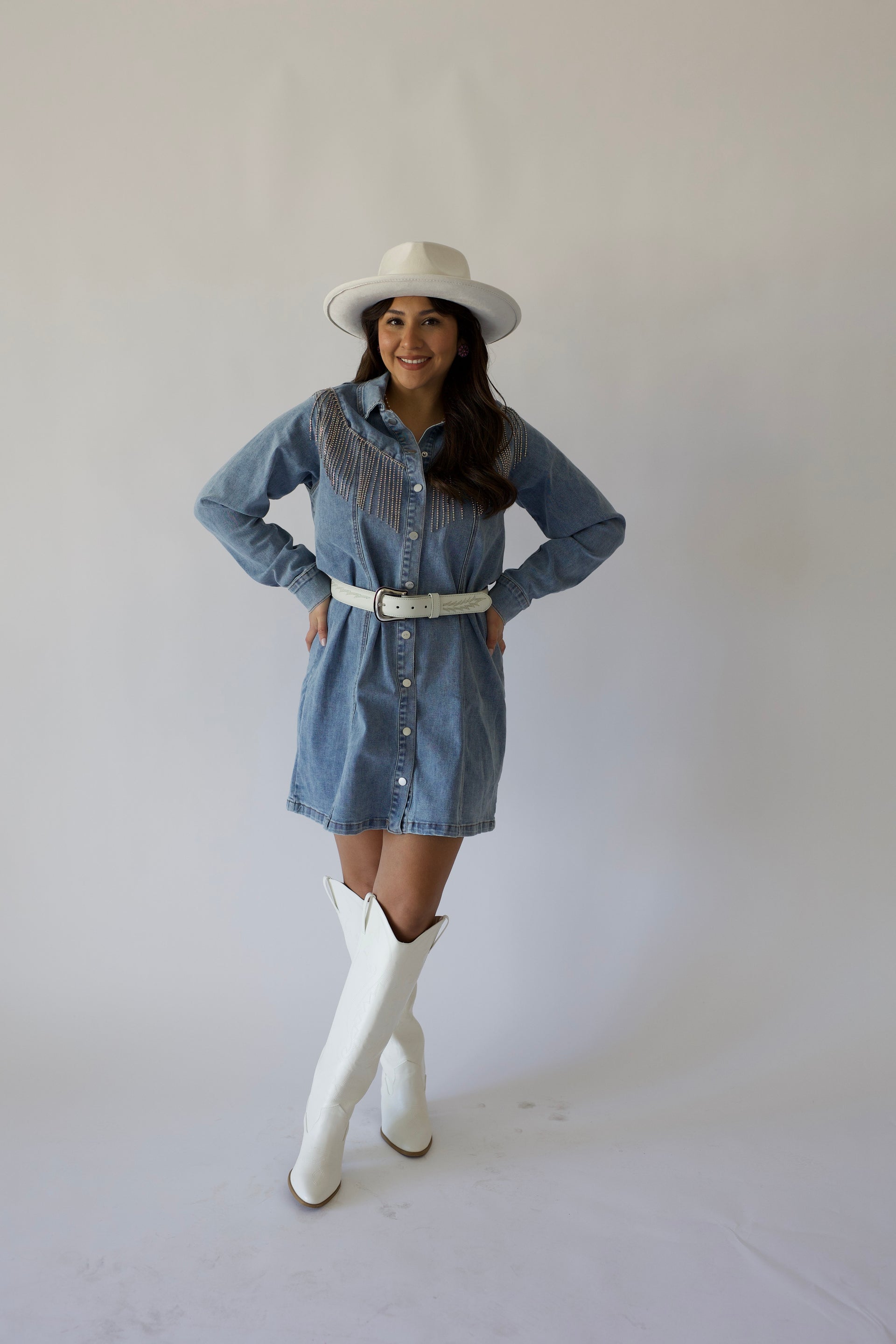 Rhinestone Fringe Denim Dress – Thirty Threads