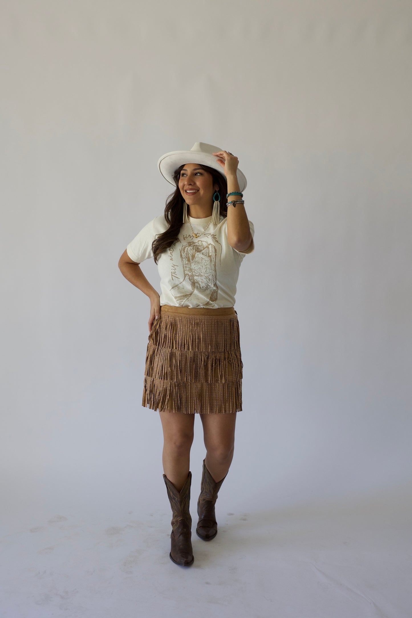 Western Stud Fringe Suede Mini Skirt