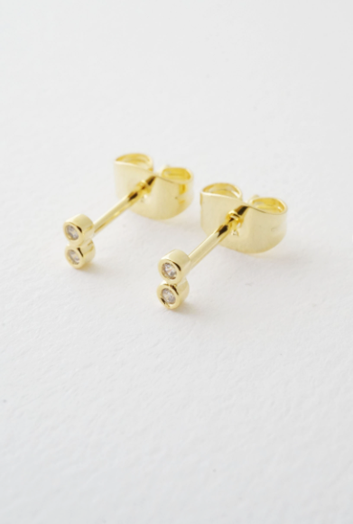 Double Tiny Crystal Gold Stud Earrings